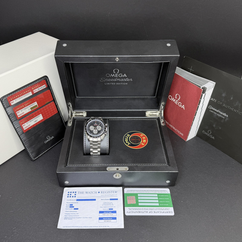 Omega Speedmaster Professional Moonwatch, Apollo Soyuz, 311.30.42.30.99.001, 42mm, 2017, Steel, Black Meteorite dial, Fullset, 1y warranty