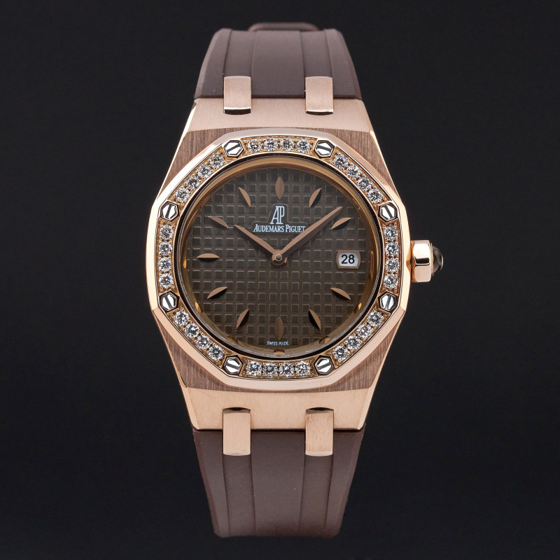 Audemars Piguet Royal Oak Lady, 67601OR.ZZ.D080CA.01, 33mm, 2009, Rose gold, Brown Méga Tapisserie dial, Fullset, 1y warranty