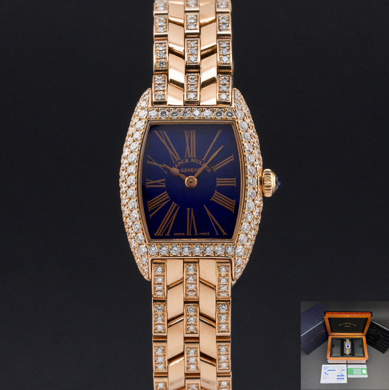 Franck Muller Tono Curvex, 2500MCD, 20x27mm, Rose gold, Blue Roman dial, Fullset, 1y warranty
