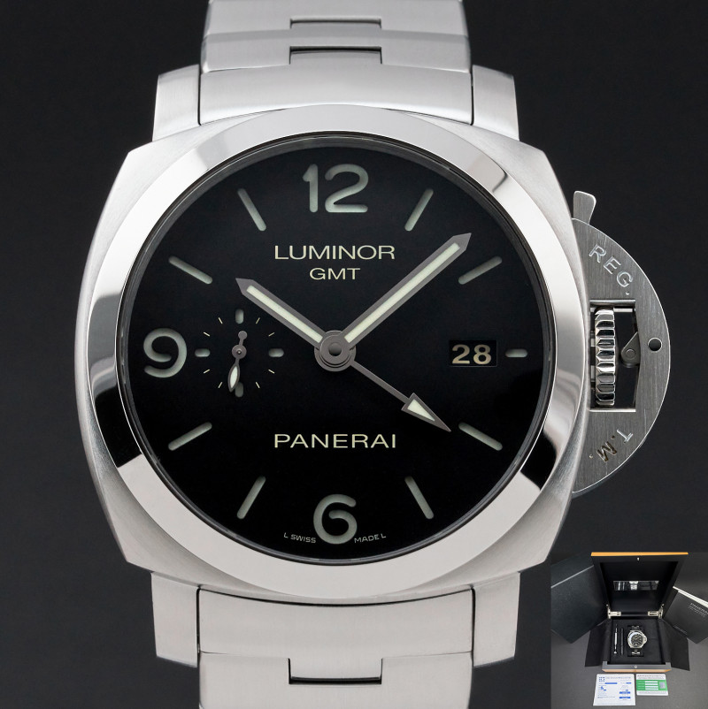 Panerai Luminor 1950 GMT, PAM 00329, 44mm, Steel, Black Arabic dial, Fullset, 1y warranty