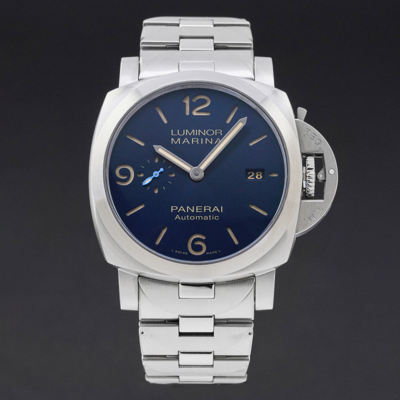 Panerai Luminor Marina Automatic, PAM 01058, 44mm, 2019, Steel, Blue Arabic dial, Fullset, 1y warranty