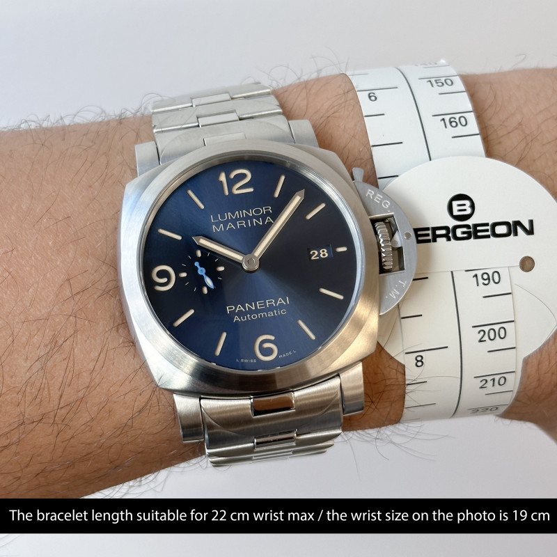 Panerai Luminor Marina Automatic, PAM 01058, 44mm, 2019, Steel, Blue Arabic dial, Fullset, 1y warranty