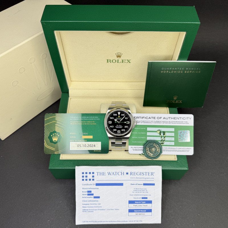 Rolex Air King, 126900, 40mm, 2024, Steel, Black Arabic dial, Fullset, Official warranty