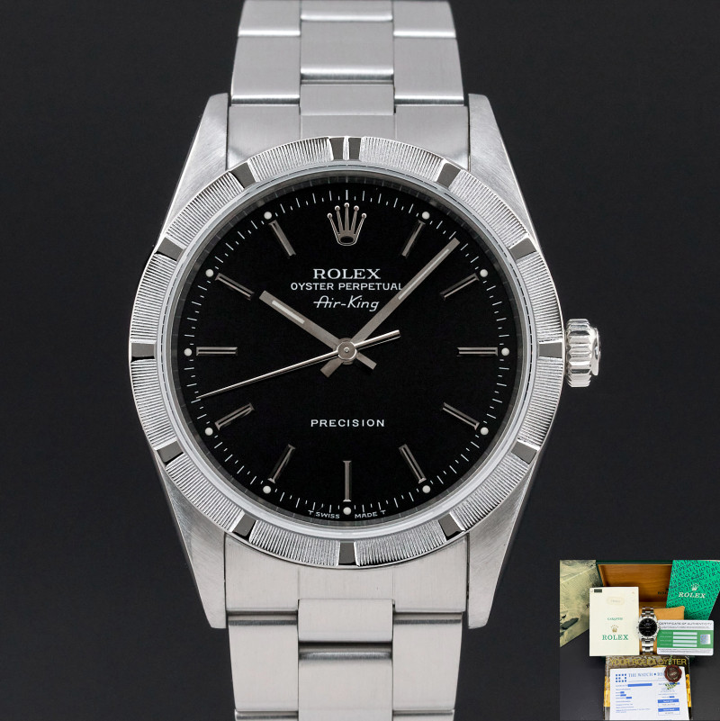 Rolex Air King, 14010, 34mm, 1994, Steel, Black dial, Fullset, 1y warranty