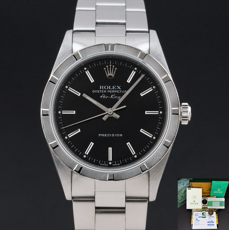 Rolex Air King, 14010, 34mm, 1999, Steel, Black dial, Fullset, 1y warranty