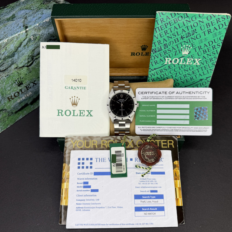Rolex Air King, 14010, 34mm, 1999, Steel, Black dial, Fullset, 1y warranty