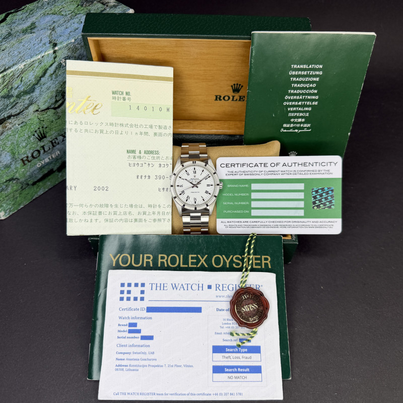 Rolex Air King, 14010, 34mm, 2001, Steel, White Roman dial, Fullset, 1y warranty