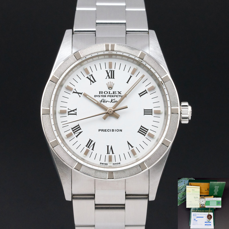 Rolex Air King, 14010, 34mm, 2001, Steel, White Roman dial, Fullset, 1y warranty