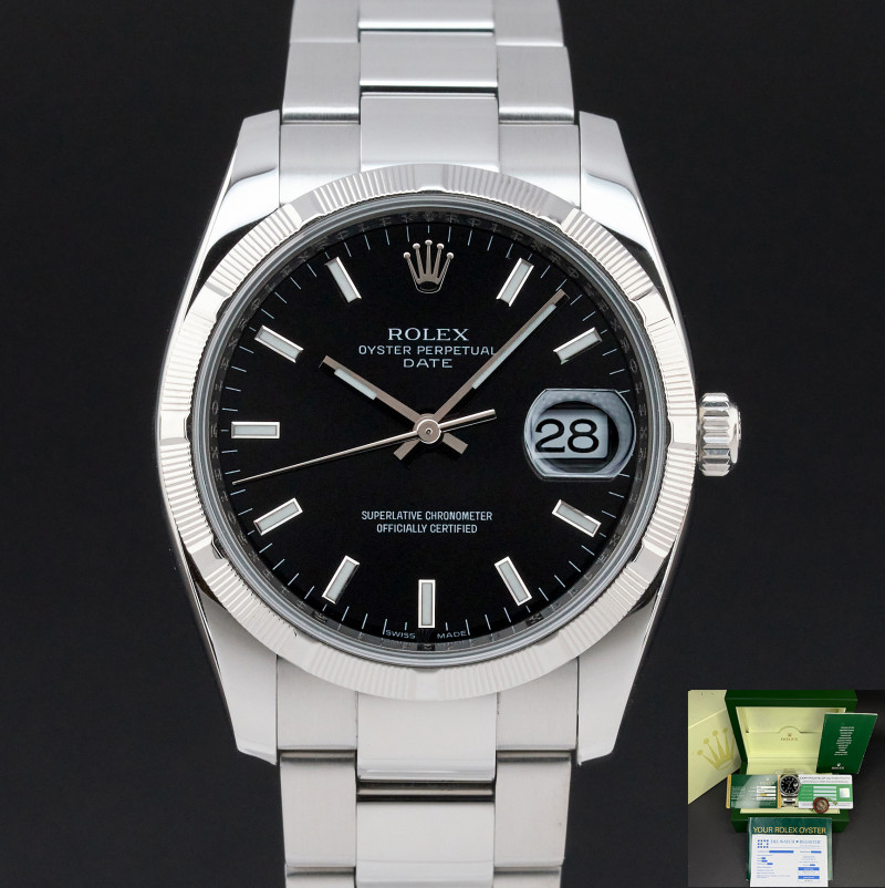 Rolex Oyster Perpetual Date, 115210, 34mm, 2008, Steel, Black dial, Fullset, 1y warranty