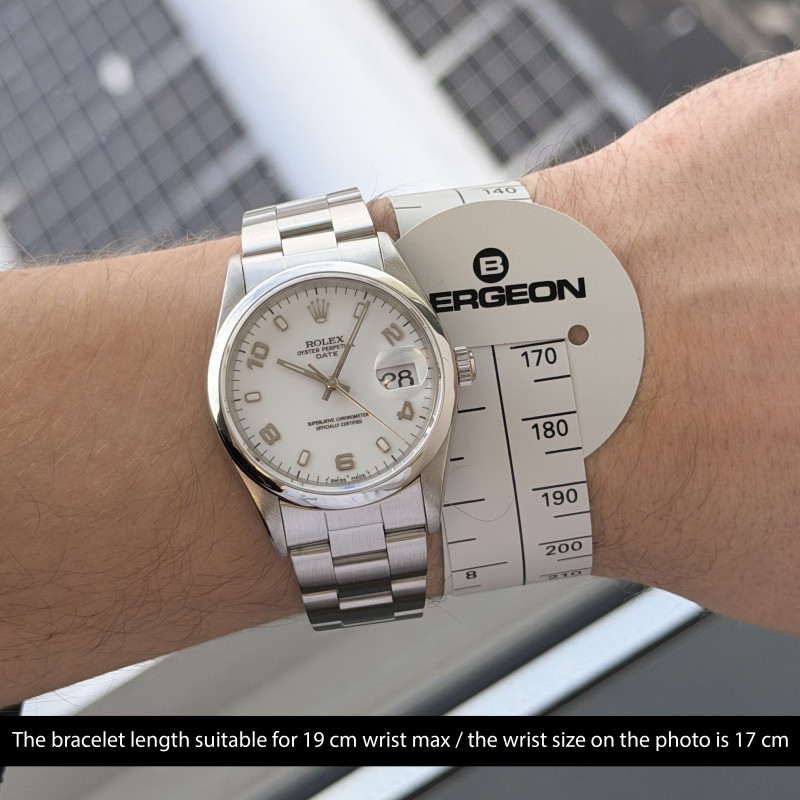 Rolex Oyster Perpetual Date, 15200, 34mm, 1998, Steel, White Arabic dial, Fullset, 1y warranty