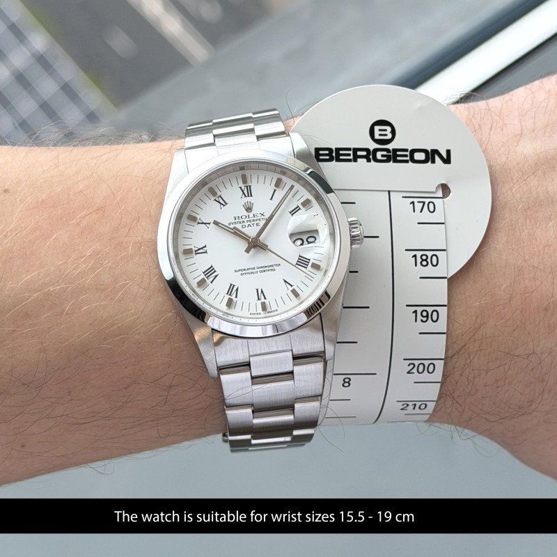 Rolex Oyster Perpetual Date, 15200, 34mm, 2000, Steel, White Roman dial, Fullset, 1y warranty