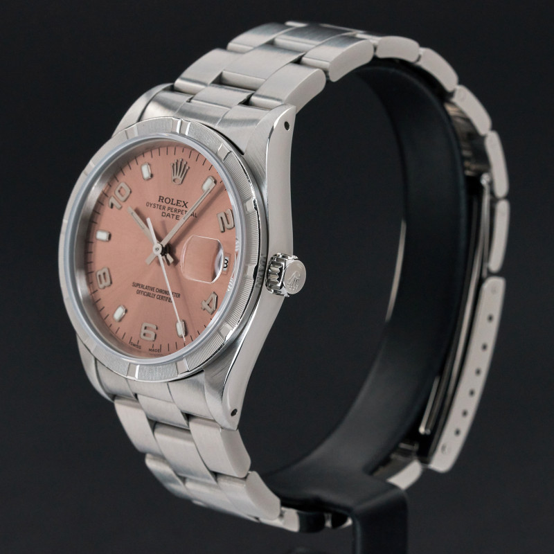 Rolex Oyster Perpetual Date, 15210, 34mm, 1991, Steel, Salmon Arabic dial, Fullset, 1y warranty
