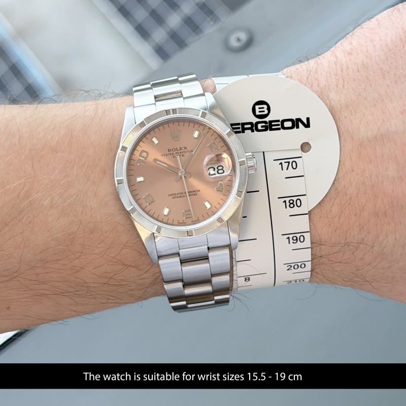Rolex Oyster Perpetual Date, 15210, 34mm, 1991, Steel, Salmon Arabic dial, Fullset, 1y warranty