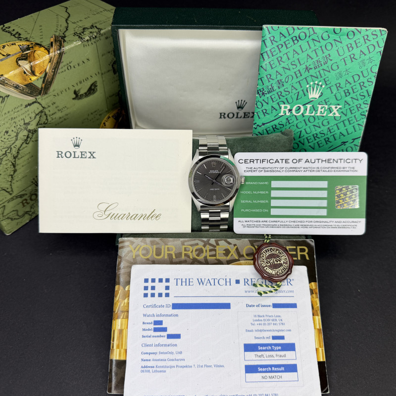 Rolex Oysterdate Precision, 6694, 34mm, 1969, Steel, Grey dial, Fullset, 1y warranty