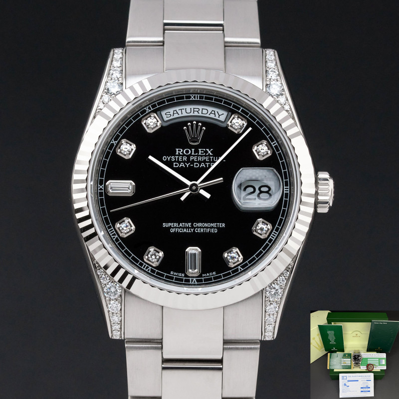 Rolex Day Date, 118339, 36mm, 2009, White gold, Black Diamond dial, Fullset, 1y warranty