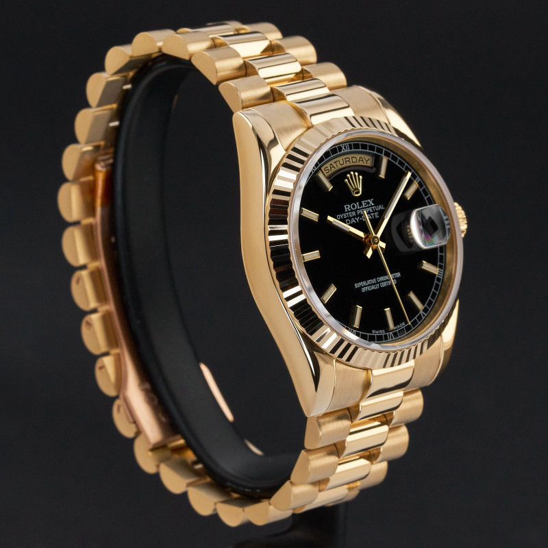 Rolex Day Date President, 118238, 36mm, 2000, Yellow gold, Black dial, Fullset, 1y warranty