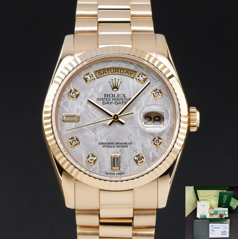 Rolex Day Date President, 118238, 36mm, 2004, Yellow gold, Meteorite Diamond dial, Fullset, 1y warranty