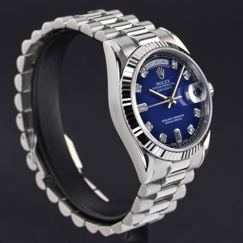 Rolex Day Date President, 118239, 36mm, 2001, White gold, Blue Vignette Big Diamond dial, Fullset, 1y warranty