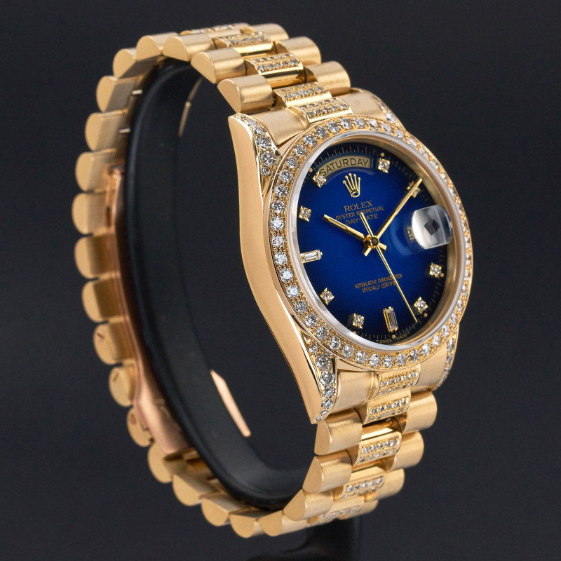Rolex Day Date President, 18238, 36mm, 1991, Yellow gold, Blue Vignette Small Diamond dial, Fullset, 1y warranty