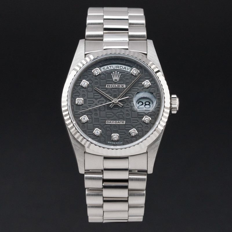 Rolex Day Date President, 18239, 36mm, 1999, White gold, Grey Jubilee Big Diamond dial, Fullset, 1y warranty