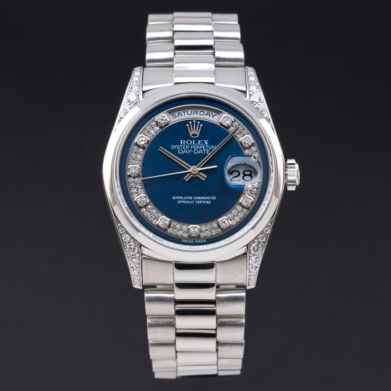 Rolex Day Date President, 18296, 36mm, 1995, Platinum, Blue Myriad Big Diamond dial, Fullset, 1y warranty