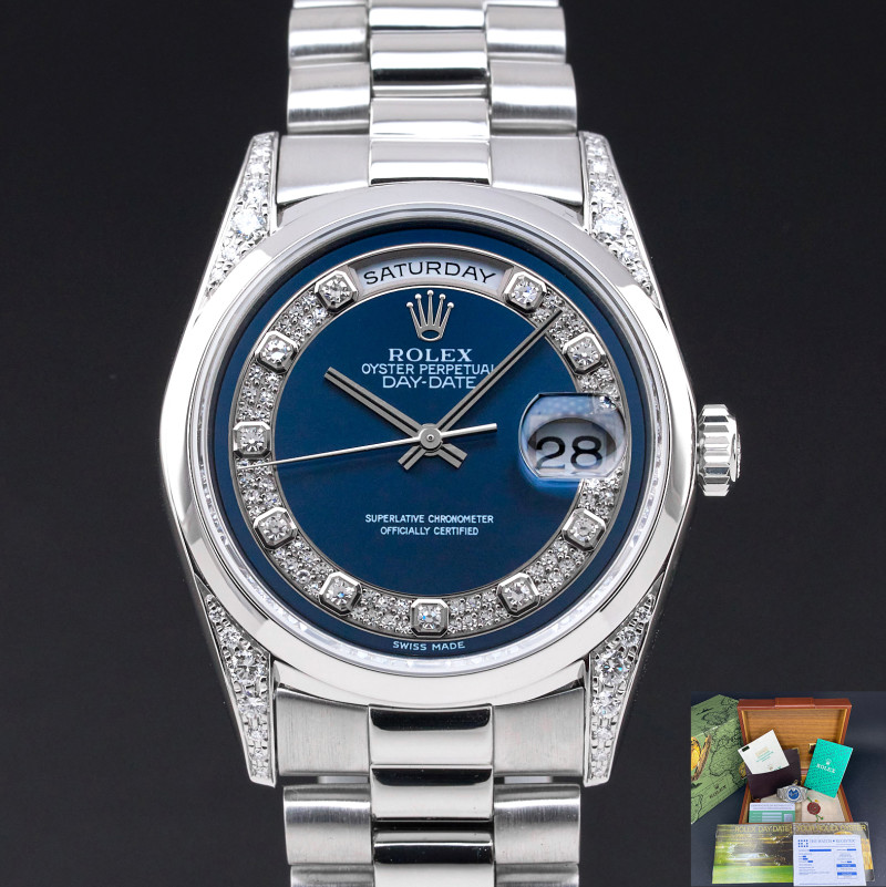 Rolex Day Date President, 18296, 36mm, 1995, Platinum, Blue Myriad Big Diamond dial, Fullset, 1y warranty