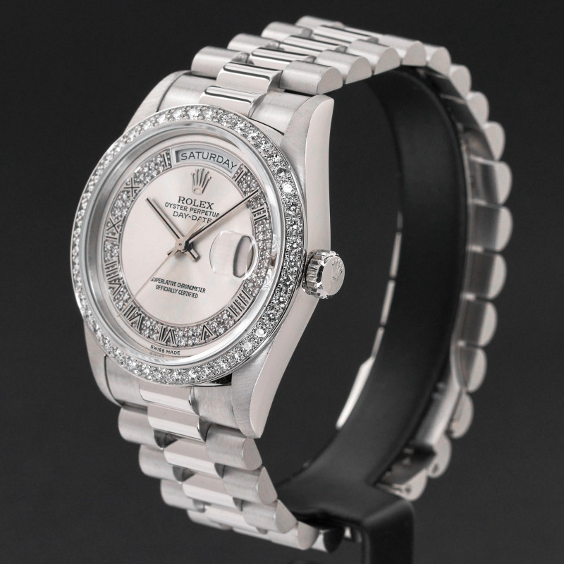 Rolex Day Date President, 18346, 36mm, 1993, Platinum, Silver Myriad Diamond Roman dial, Fullset, 1y warranty