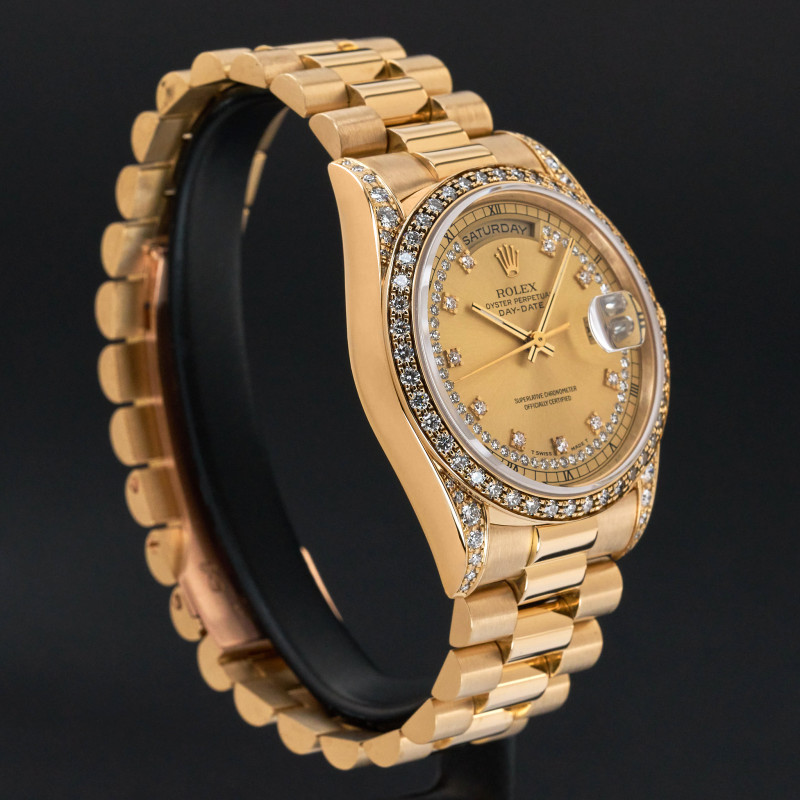 Rolex Day Date President, 18388, 36mm, 1991, Yellow gold, Champagne String Diamond dial, Fullset, 1y warranty