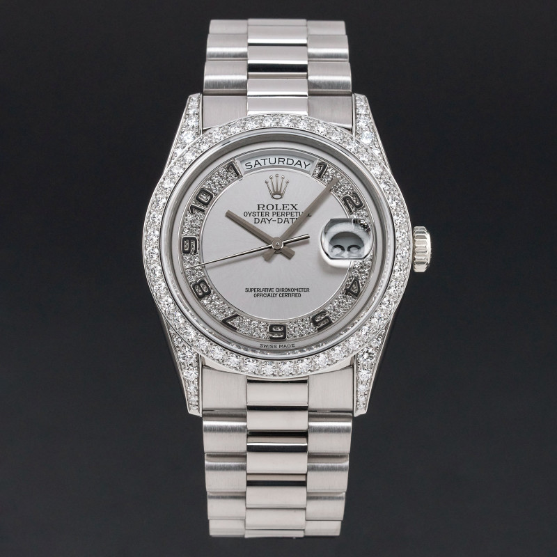 Rolex Day Date President, 18389, 36mm, 1995, White gold, Silver Myriad Diamond Arabic dial, Fullset, 1y warranty