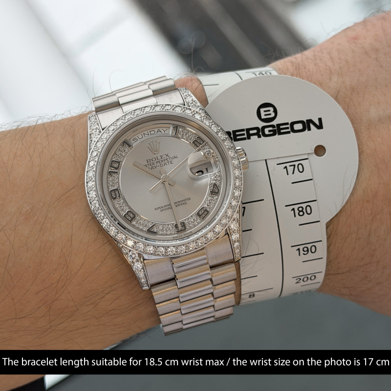 Rolex Day Date President, 18389, 36mm, 1995, White gold, Silver Myriad Diamond Arabic dial, Fullset, 1y warranty
