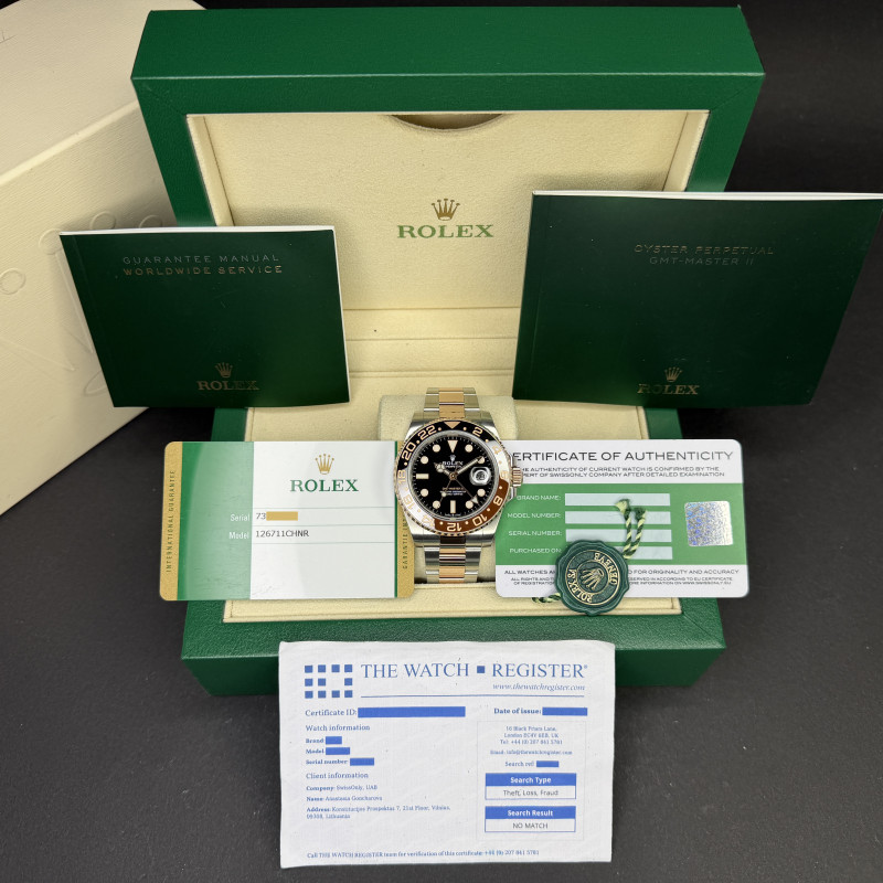 Rolex GMT-Master II, 126711CHNR, 40mm, 2019, Two-Tone, Black dial, Fullset, 1y warranty