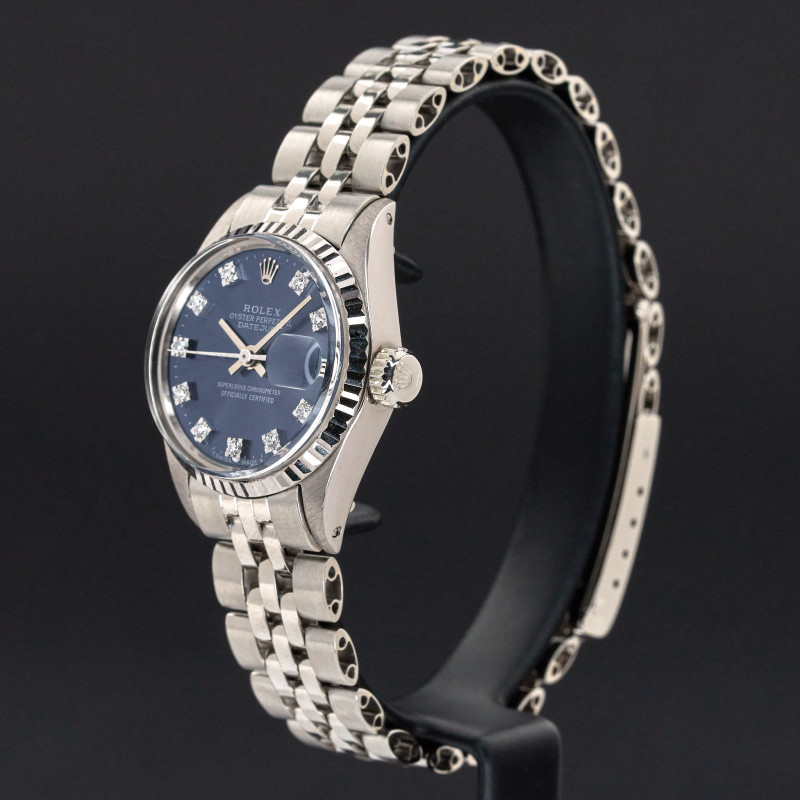 Rolex Lady Datejust, 6517, 25mm, 1971, White gold, Blue Small Diamond dial, Box, 1y warranty