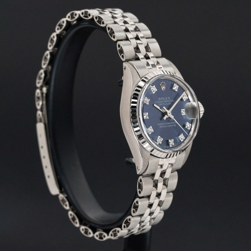 Rolex Lady Datejust, 6517, 25mm, 1971, White gold, Blue Small Diamond dial, Box, 1y warranty