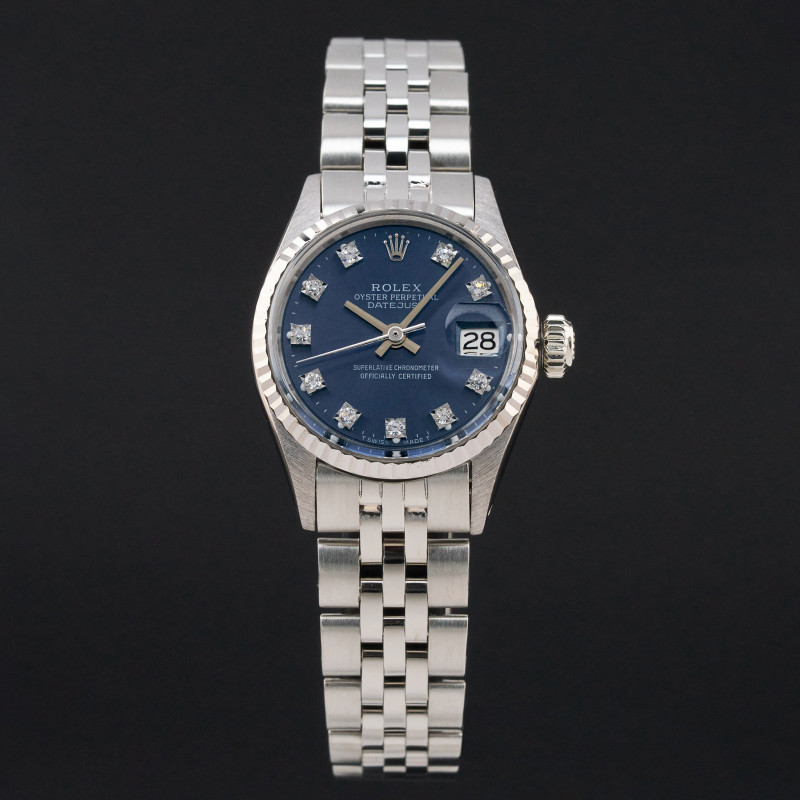 Rolex Lady Datejust, 6517, 25mm, 1971, White gold, Blue Small Diamond dial, Box, 1y warranty