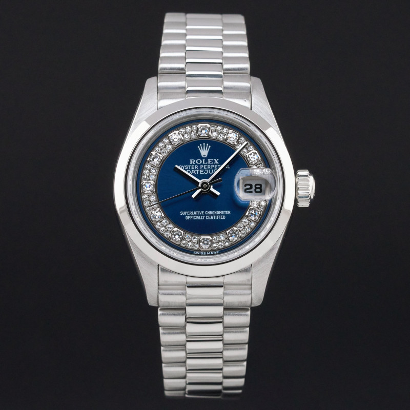 Rolex Lady Datejust, 69166, 26mm, 1997, Platinum, Blue Myriad Big Diamond dial, Fullset, 1y warranty