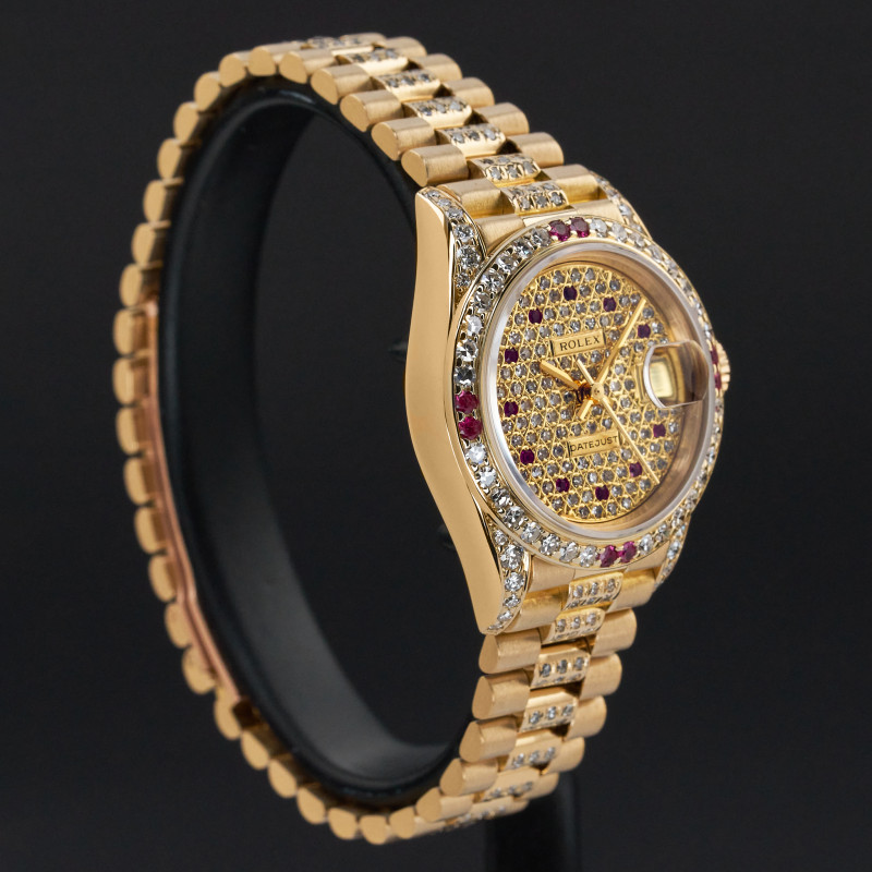 Rolex Lady Datejust, 69178, 26mm, 1989, Yellow gold, Pave Ruby Diamond dial, Fullset, 1y warranty