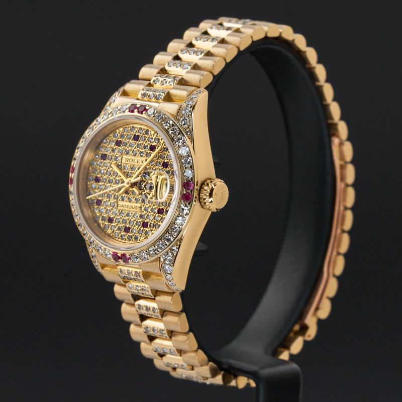 Rolex Lady Datejust, 69178, 26mm, 1989, Yellow gold, Pave Ruby Diamond dial, Fullset, 1y warranty