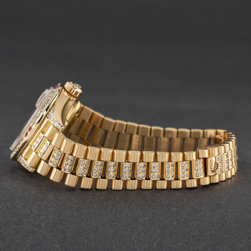 Rolex Lady Datejust, 69178, 26mm, 1989, Yellow gold, Pave Ruby Diamond dial, Fullset, 1y warranty