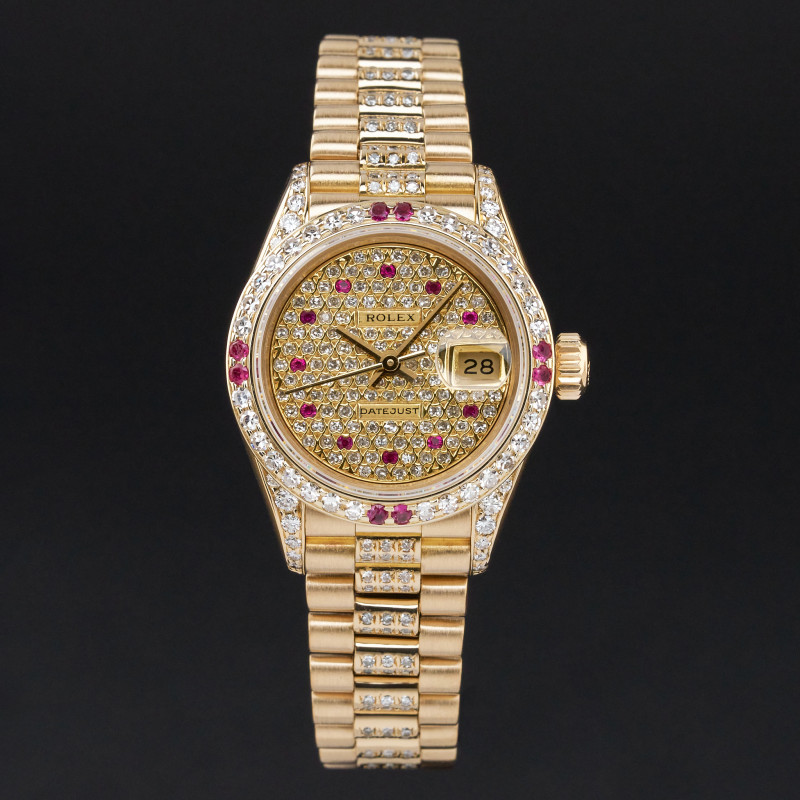 Rolex Lady Datejust, 69178, 26mm, 1989, Yellow gold, Pave Ruby Diamond dial, Fullset, 1y warranty