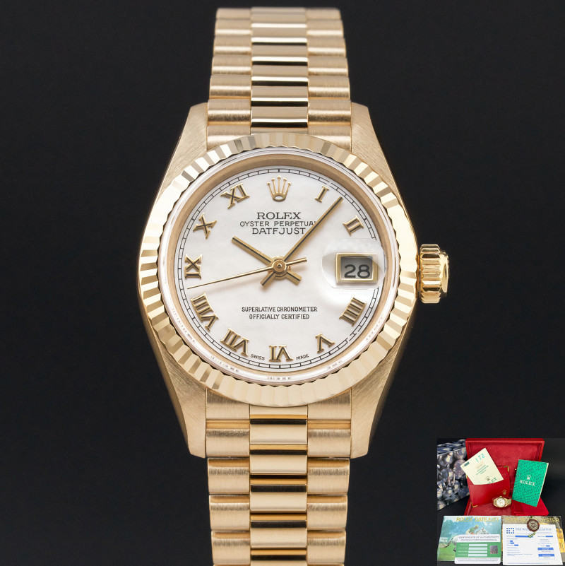 Rolex Lady Datejust, 69178, 26mm, 1993, Yellow gold, Silver MOP Roman dial, Fullset, 1y warranty