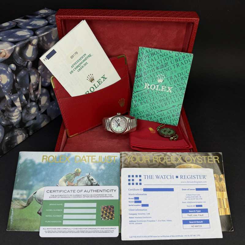 Rolex Lady Datejust, 69179, 26mm, 1996, White gold, Tahitian MOP Big Diamond dial, Fullset, 1y warranty