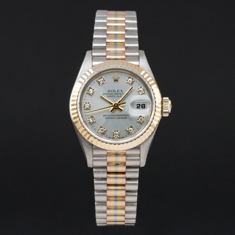 Rolex Lady Datejust, Rare TRIDOR, 69179, 26mm, 1986, Silver Small Diamond dial, Fullset, 1y warranty