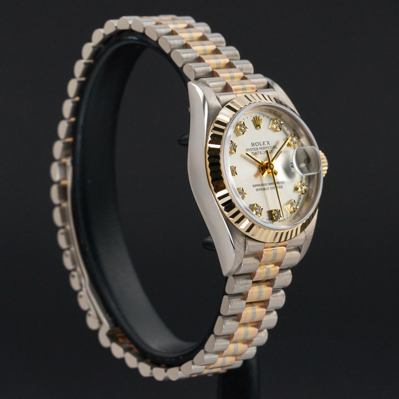 Rolex Lady Datejust, Rare TRIDOR, 69179, 26mm, 1986, Silver Small Diamond dial, Fullset, 1y warranty