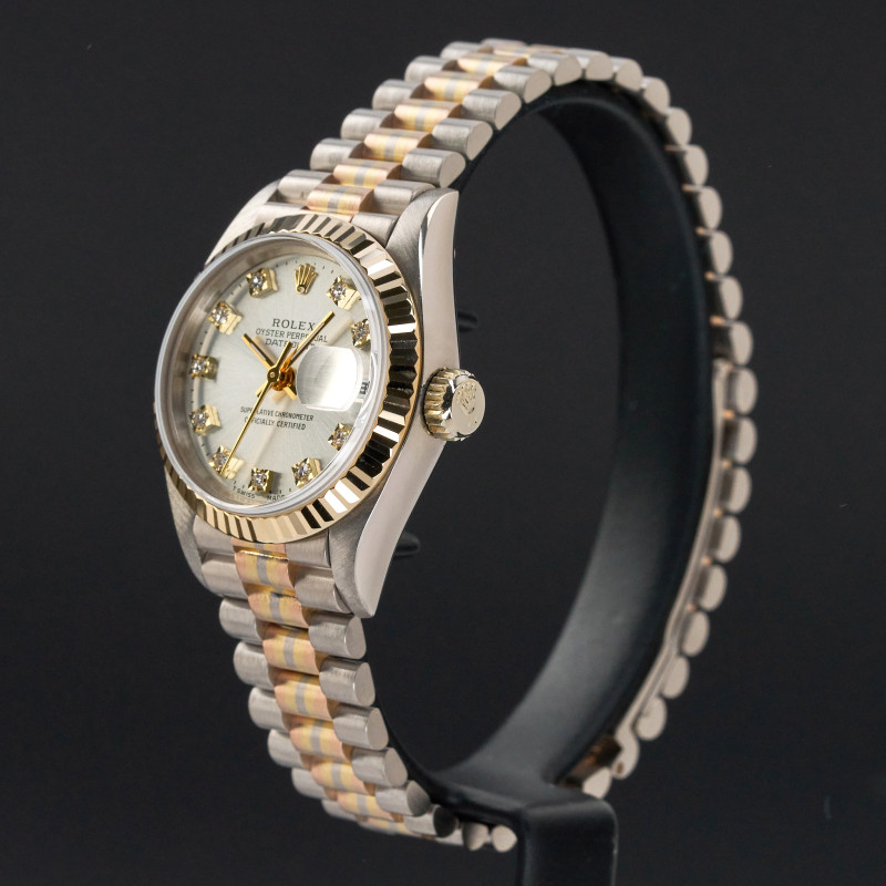 Rolex Lady Datejust, Rare TRIDOR, 69179, 26mm, 1986, Silver Small Diamond dial, Fullset, 1y warranty