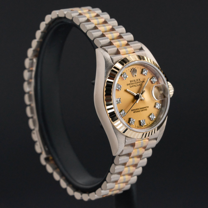 Rolex Lady Datejust, Rare TRIDOR, 69179, 26mm, 1988, Salmon Small Diamond dial, Fullset, 1y warranty