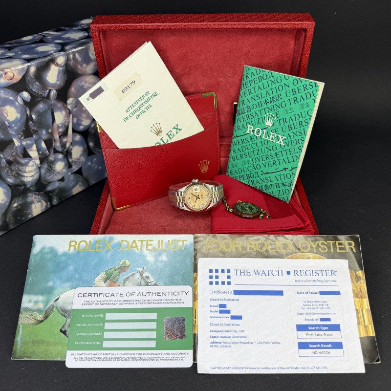 Rolex Lady Datejust, Rare TRIDOR, 69179, 26mm, 1988, Salmon Small Diamond dial, Fullset, 1y warranty
