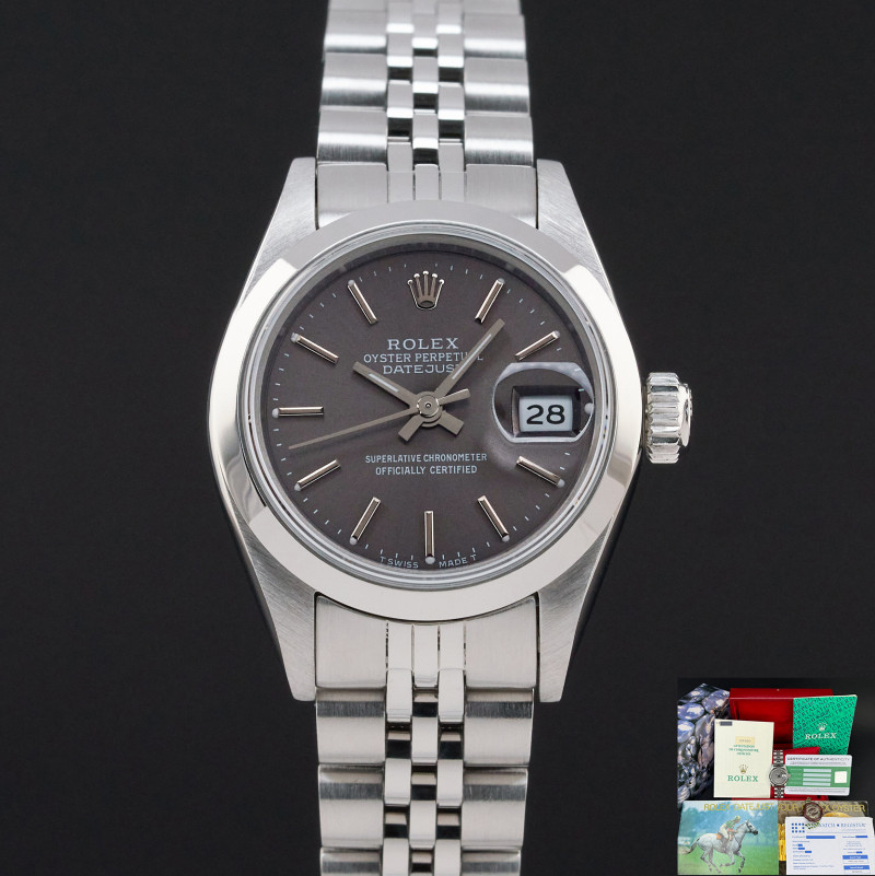 Rolex Oyster Perpetual Lady Date, 69160, 26mm, 1990, Steel, Grey dial, Fullset, 1y warramty
