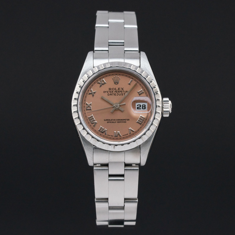 Rolex Oyster Perpetual Lady Date, 69240, 26mm, 1991, Steel, Salmon Roman dial, Fullset, 1y warranty