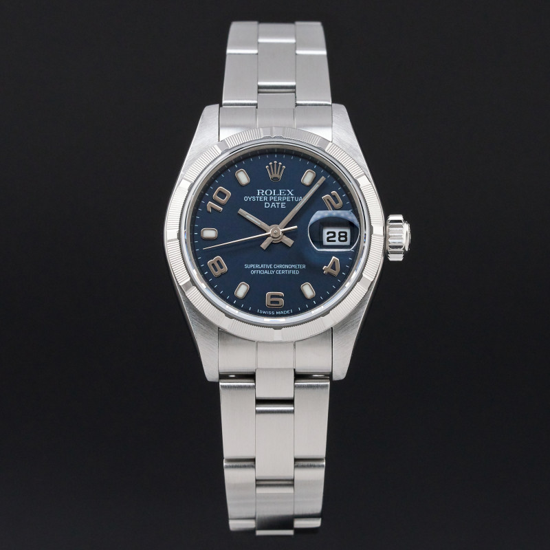 Rolex Oyster Perpetual Lady Date, 79190, 26mm, 1999, Steel, Blue Arabic dial, Fullset, 1y warranty