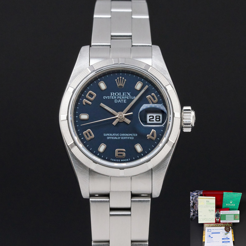 Rolex Oyster Perpetual Lady Date, 79190, 26mm, 1999, Steel, Blue Arabic dial, Fullset, 1y warranty